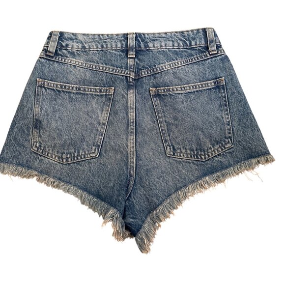 Rita Ora x Primark Womens Denim Shorts Frayed SZ 4  5 Pockets Button Fly Front - Picture 2 of 8